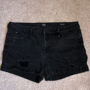Distressed Faded Black Denim Shorts